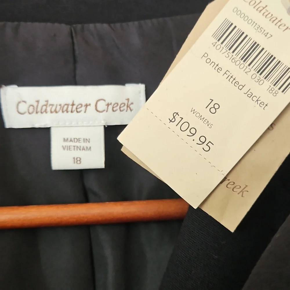 Coldwater Creek Black Ponte Blazer Women's 18 Office Business Casual Stretch